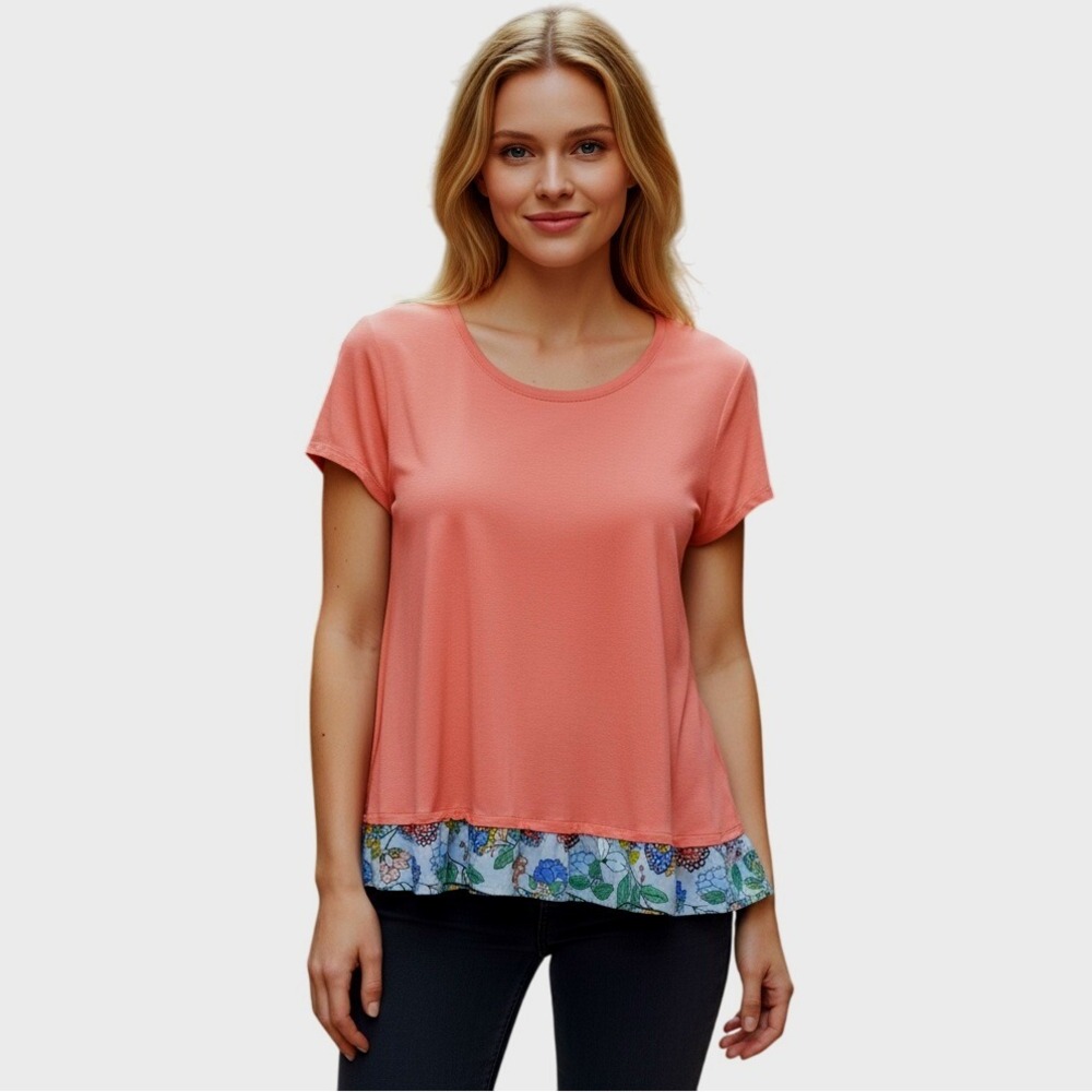 Matilda Jane‎ Adventure Begins Run the World Coral T-Shirt Top Botanical Ruffled